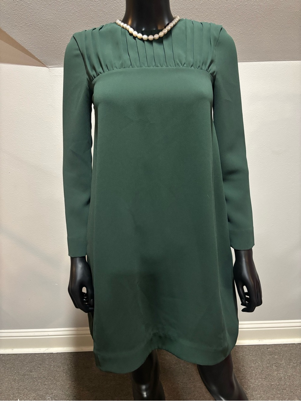 COS Forest Green Bib Pleated Cocoon Dress pockets size 2